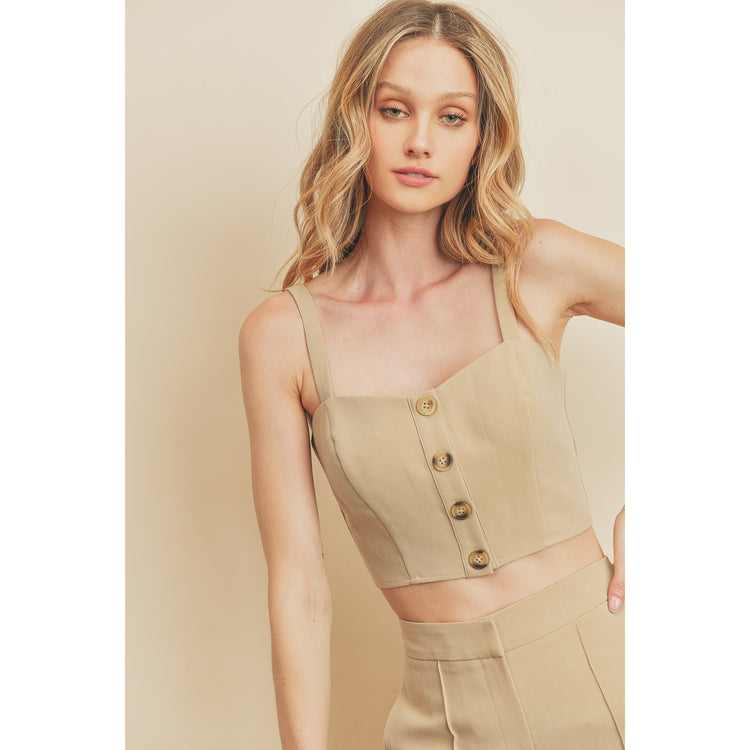 Day to Night Buttoned Crop Top in Cedar